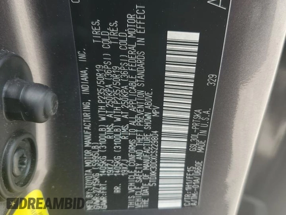 2012 Toyota Sienna SE with VIN 5TDXK3DCXCS229804, listed as a Copart auction lot 45532935 with 338,587 mi miles and Clean Title. Bid and sale history available at carsss.com. Image 13.