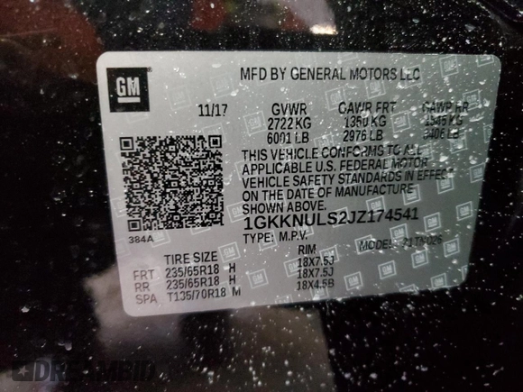 2018 GMC Acadia SLT with VIN 1GKKNULS2JZ174541, listed as a Copart auction lot 45917065 with 97,811 mi miles and Salvage Title. Bid and sale history available at DreamBid. Image 16.