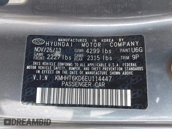 2014 Hyundai Genesis Coupe 2.0T with VIN KMHHT6KD6EU114447, listed as a IAAI auction lot 42561898 with 101,453 mi miles and . Bid and sale history available at DreamBid. Image 9.
