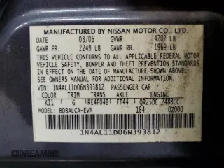 2006 Nissan Altima 2.5 with VIN 1N4AL11D06N393812, listed as a Copart auction lot 53368755 with 142,002 mi miles and Salvage Title. Bid and sale history available at carsss.com. Image 13.
