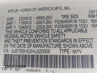 2017 Acura RDX w/Technology Pkg with VIN 5J8TB3H53HL020506, listed as a IAAI auction lot 41908609 with 133,567 mi miles. Bid and sale history available at carsss.com. Image 9.