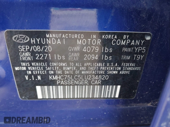 2020 Hyundai Ioniq SE z VIN KMHC75LC5LU234820, wystawiony jako IAAI lot #42238037 z przebiegiem 102 437 mil mil oraz . Historia ofert i sprzedaży dostępna na DreamBid. Obrazek 9.
