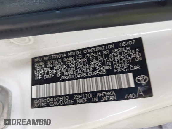 2008 Scion xD z VIN JTKKU10498J009543, wystawiony jako IAAI lot #42403559 z przebiegiem 243 108 mil mil oraz . Historia ofert i sprzedaży dostępna na DreamBid. Obrazek 9.