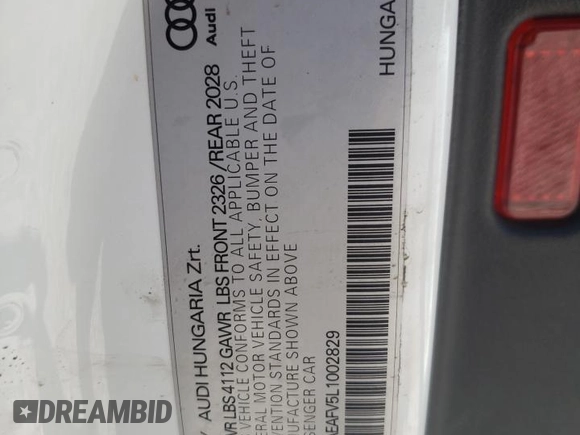 2020 Audi TT with VIN TRUAEAFV5L1002829, listed as a Copart auction lot 63857514 with 34,670 mi miles and Clean title. Bid and sale history available at DreamBid. Image 12.
