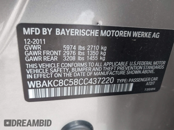 2012 BMW 7 Series 750Li xDrive с VIN WBAKC8C58CC437220, выставлен на аукционе IAAI как лот 41889602 с пробегом 119 601 миль миль и . История ставок и продаж доступна на DreamBid. Изображение 9.