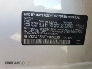2015 BMW X5 xDrive35d with VIN 5UXKS4C56F0N09230, listed as a Copart auction lot 50418255 with 176,921 mi miles and Clean Title. Bid and sale history available at carsss.com. Image 13.