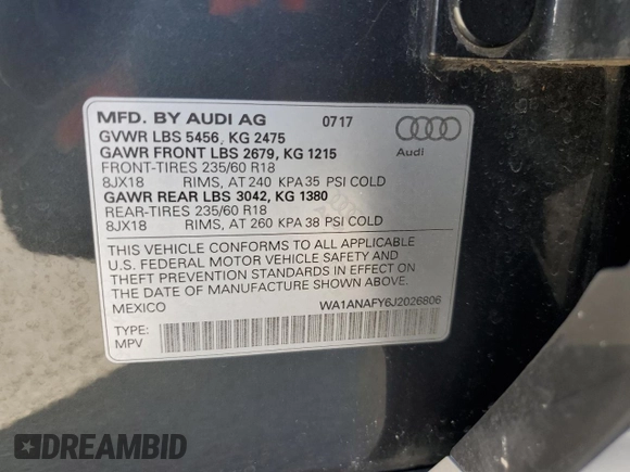 2018 Audi Q5 Premium z VIN WA1ANAFY6J2026806, wystawiony jako Copart lot #62064485 z przebiegiem 170 258 mil mil oraz Czysty tytuł • Clean title. Historia ofert i sprzedaży dostępna na DreamBid. Obrazek 13.