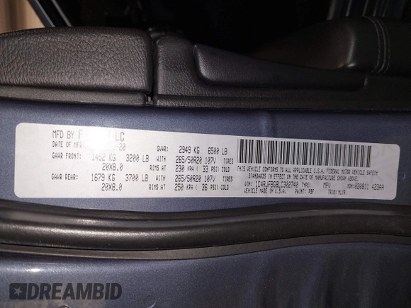 2020 Jeep Grand Cherokee Limited with VIN 1C4RJFBG8LC302740, listed as a IAAI auction lot 42032242 with 46,553 mi miles and . Bid and sale history available at DreamBid. Image 9.