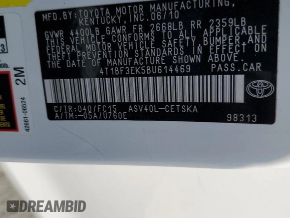 2011 Toyota Camry LE with VIN 4T1BF3EK5BU614469, listed as a Copart auction lot 53438505 with 174,112 mi miles and Salvage Title. Bid and sale history available at carsss.com. Image 15.