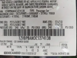 2012 Ford Mustang V6 Premium with VIN 1ZVBP8AM3C5274138, listed as a IAAI auction lot 42060091 with 228,384 mi miles. Bid and sale history available at carsss.com. Image 9.