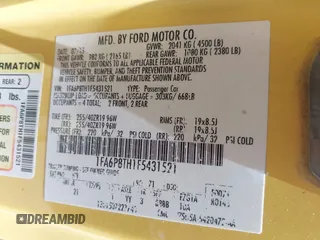 2015 Ford Mustang EcoBoost z VIN 1FA6P8TH1F5431521, wystawiony jako IAAI lot #42799574 z przebiegiem 147 337 mil mil oraz . Historia ofert i sprzedaży dostępna na DreamBid. Obrazek 9.