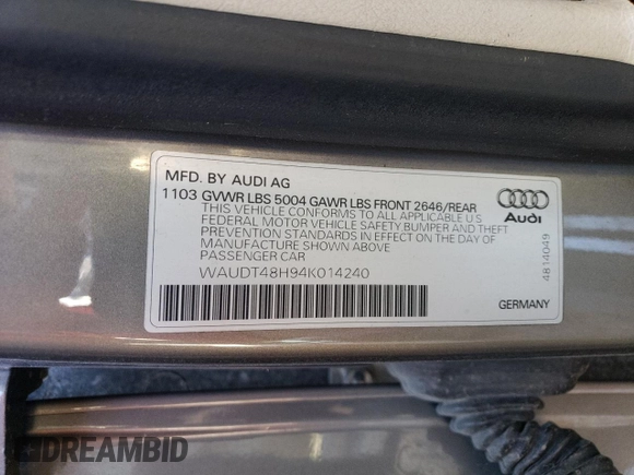 2004 Audi A4 3.0L with VIN WAUDT48H94K014240, listed as a Copart auction lot 69965974 with 86,971 mi miles and Clean Title. Bid and sale history available at carsss.com. Image 12.