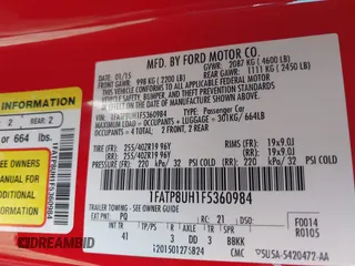 2015 Ford Mustang EcoBoost Premium z VIN 1FATP8UH1F5360984, wystawiony jako IAAI lot #41842901 z przebiegiem 87 773 mil mil oraz . Historia ofert i sprzedaży dostępna na DreamBid. Obrazek 9.