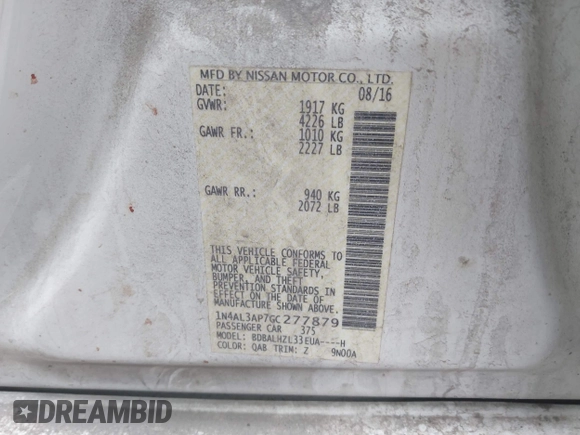 2016 Nissan Altima SR with VIN 1N4AL3AP7GC277879, listed as a IAAI auction lot 41523475 with 128,821 mi miles and . Bid and sale history available at carsss.com. Image 9.