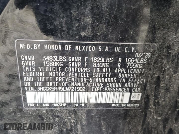 2020 Honda Fit LX with VIN 3HGGK5H45LM721902, listed as a Copart auction lot 59434205 with 41,944 mi miles and Salvage title. Bid and sale history available at DreamBid. Image 12.