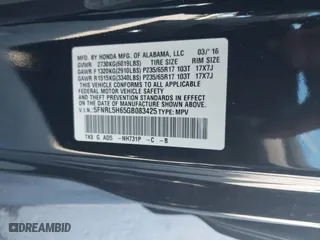 2016 Honda Odyssey EX-L with VIN 5FNRL5H65GB083425, listed as a IAAI auction lot 41975200 with 102,095 mi miles. Bid and sale history available at carsss.com. Image 9.