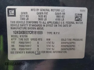 2012 Chevrolet Tahoe LT with VIN 1GNSKBE07CR181659, listed as a IAAI auction lot 42026896 with 176,779 mi miles and . Bid and sale history available at DreamBid. Image 9.