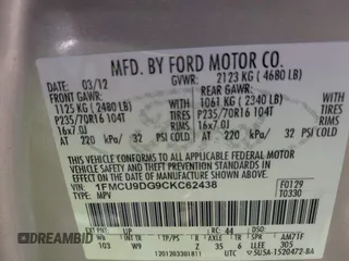 2012 Ford Escape XLT с VIN 1FMCU9DG9CKC62438, выставлен на аукционе IAAI как лот 42655392 с пробегом 129 503 миль миль и . История ставок и продаж доступна на DreamBid. Изображение 9.