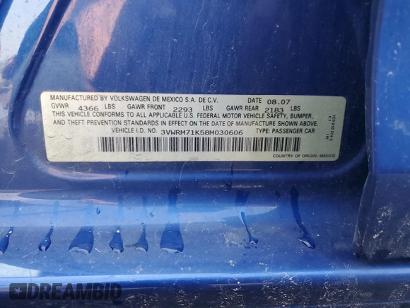 2008 Volkswagen Jetta SE z VIN 3VWRM71K58M030606, wystawiony jako Copart lot #56830665 z przebiegiem 192 611 mil mil oraz Szkoda całkowita • Salvage title. Historia ofert i sprzedaży dostępna na DreamBid. Obrazek 12.