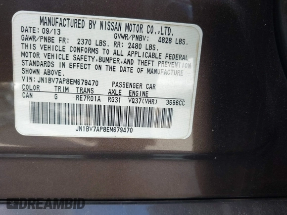 2014 Infiniti Q50 with VIN JN1BV7AP8EM679470, listed as a IAAI auction lot 41575121 with 84,880 mi miles. Bid and sale history available at carsss.com. Image 9.
