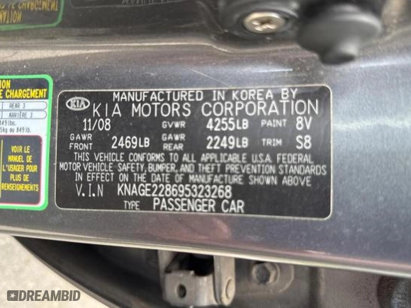 2009 Kia Optima LX with VIN KNAGE228695323268, listed as a Copart auction lot 51813365 with 99,447 mi miles and Clean Title. Bid and sale history available at carsss.com. Image 10.