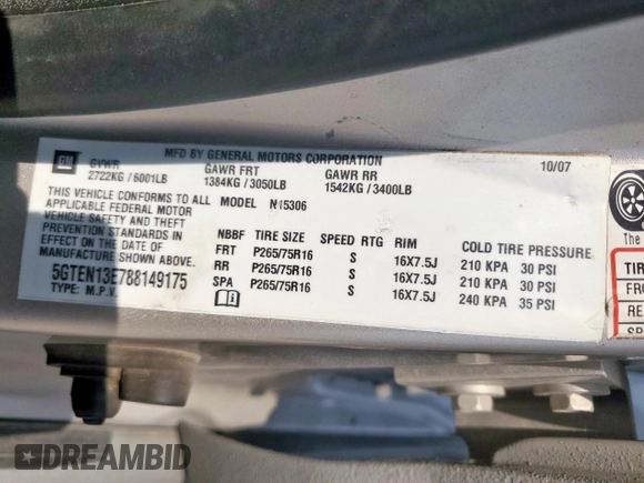 2008 Hummer H3 Luxury с VIN 5GTEN13E788149175, выставлен на аукционе Copart как лот 57685845 с пробегом 123 200 миль миль и Списание • Salvage title. История ставок и продаж доступна на DreamBid. Изображение 13.