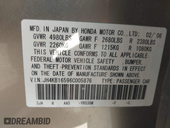 2006 Acura RL z VIN JH4KB16596C005876, wystawiony jako IAAI lot #42666228 z przebiegiem 146 897 mil mil oraz . Historia ofert i sprzedaży dostępna na DreamBid. Obrazek 9.
