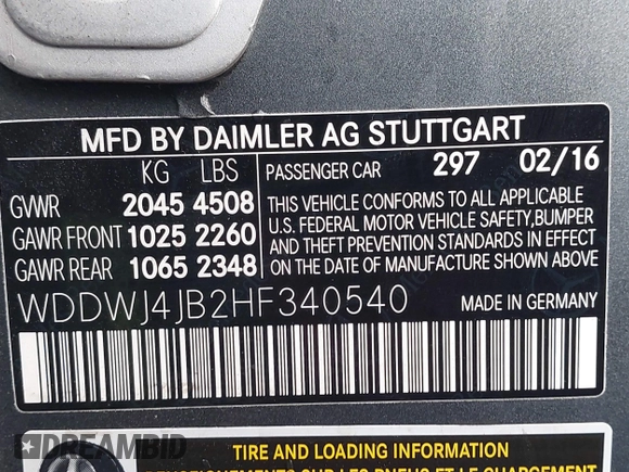 2017 Mercedes-Benz C 300 with VIN WDDWJ4JB2HF340540, listed as a IAAI auction lot 41166645 with 41,789 mi miles and . Bid and sale history available at carsss.com. Image 9.
