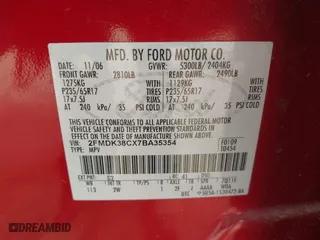 2007 Ford Edge SEL with VIN 2FMDK38CX7BA35354, listed as a IAAI auction lot 41896699 with 189,340 mi miles. Bid and sale history available at carsss.com. Image 9.