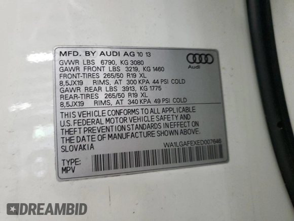 2014 Audi Q7 Premium Plus с VIN WA1LGAFEXED007646, выставлен на аукционе Copart как лот 67055445 с пробегом 116 416 миль миль и Чистый • Clean title. История ставок и продаж доступна на DreamBid. Изображение 13.