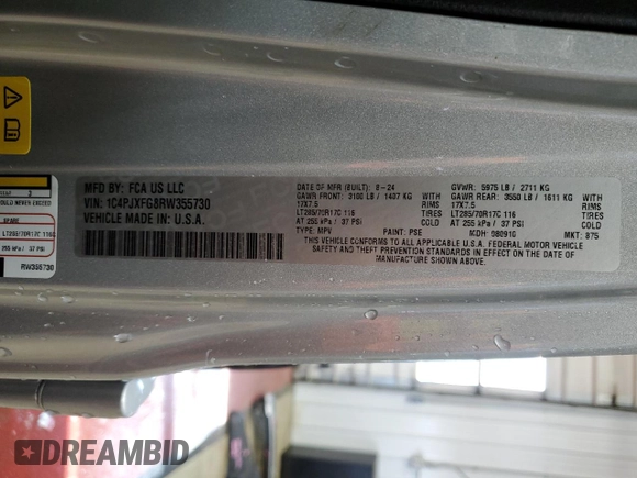 2024 Jeep Wrangler Rubicon with VIN 1C4PJXFG8RW355730, listed as a Copart auction lot 47982545 with 2,279 mi miles and Salvage title. Bid and sale history available at DreamBid. Image 14.