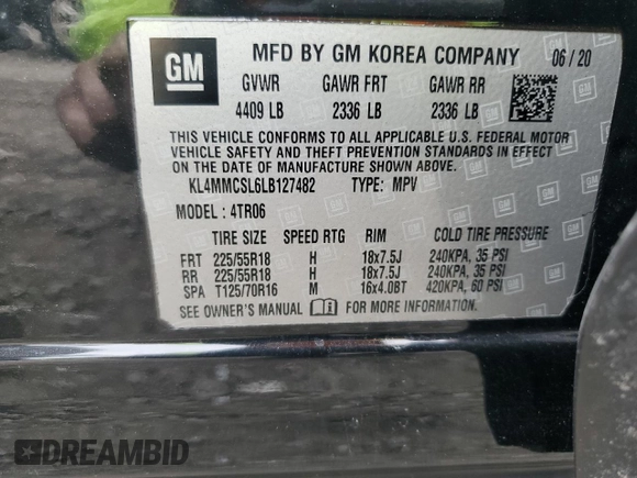 2020 Buick Encore GX Preferred z VIN KL4MMCSL6LB127482, wystawiony jako Copart lot #50872545 z przebiegiem 83 621 mil mil oraz Szkoda całkowita • Salvage title. Historia ofert i sprzedaży dostępna na DreamBid. Obrazek 13.
