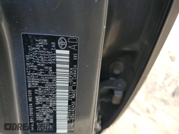 2007 Toyota Corolla CE with VIN 2T1BR32E17C829071, listed as a Copart auction lot 62210305 with 144,968 mi miles and Salvage title. Bid and sale history available at DreamBid. Image 12.