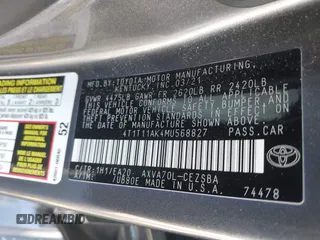 2021 Toyota Camry SE Nightshade with VIN 4T1T11AK4MU568827, listed as a IAAI auction lot 41640231 with 59,905 mi miles and . Bid and sale history available at DreamBid. Image 9.