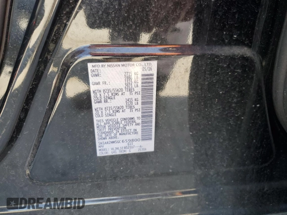 2016 Nissan Pathfinder SL with VIN 5N1AR2MM5GC659800, listed as a Copart auction lot 51285775 with 118,826 mi miles and Salvage title. Bid and sale history available at DreamBid. Image 13.
