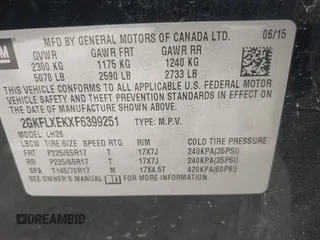 2015 GMC Terrain SLT with VIN 2GKFLXEKXF6399251, listed as a IAAI auction lot 42256383 with 134,383 mi miles and . Bid and sale history available at DreamBid. Image 9.