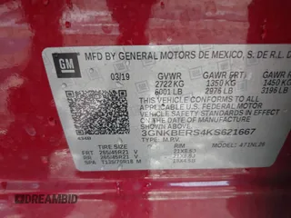 2019 Chevrolet Blazer RS с VIN 3GNKBERS4KS621667, выставлен на аукционе IAAI как лот 42318074 с пробегом 88 638 миль миль и . История ставок и продаж доступна на DreamBid. Изображение 9.