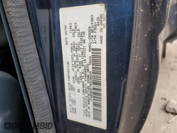 1994 Toyota Pickup DX with VIN JT4RN93P7R5098658, listed as a Copart auction lot 70644624 with 137,379 mi miles and Salvage title. Bid and sale history available at DreamBid. Image 14.