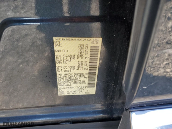 2016 Nissan Murano SL with VIN 5N1AZ2MH8GN170427, listed as a Copart auction lot 49388705 with 189,499 mi miles and Salvage Title. Bid and sale history available at carsss.com. Image 14.