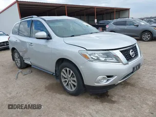 2014 Nissan Pathfinder SV with VIN 5N1AR2MNXEC727630, listed as a IAAI auction lot 41361611 with 57,634 mi miles. Bid and sale history available at carsss.com. Image 1.