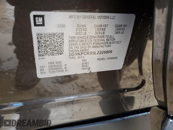 2020 Cadillac XT6 FWD Premium Luxury with VIN 1GYKPCRS5LZ225809, listed as a Copart auction lot 50485045 with 19,821 mi miles and Salvage title. Bid and sale history available at DreamBid. Image 14.