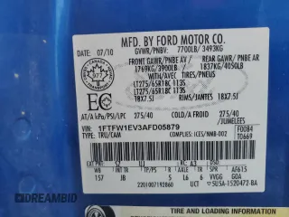 2010 Ford F-150 XL with VIN 1FTFW1EV3AFD05879, listed as a Copart auction lot 62861385 with 214,540 mi miles and Clean title. Bid and sale history available at DreamBid. Image 12.