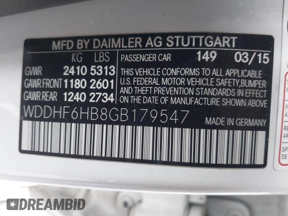 2016 Mercedes-Benz E 400 with VIN WDDHF6HB8GB179547, listed as a IAAI auction lot 41570461 with 147,765 mi miles and . Bid and sale history available at carsss.com. Image 9.