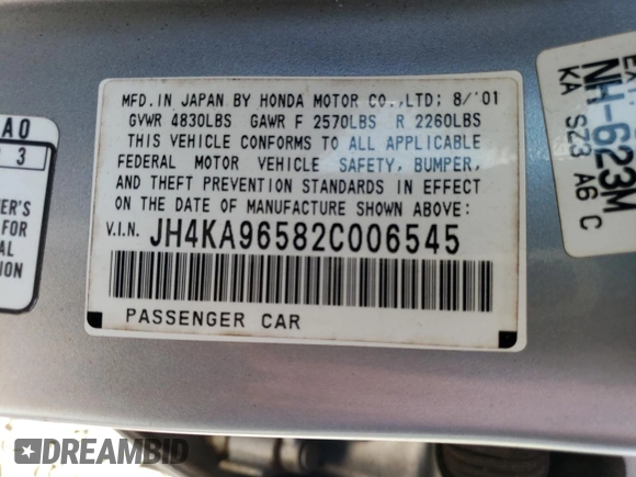 2002 Acura RL with VIN JH4KA96582C006545, listed as a Copart auction lot 61915624 with 159,038 mi miles and Salvage Title. Bid and sale history available at carsss.com. Image 12.