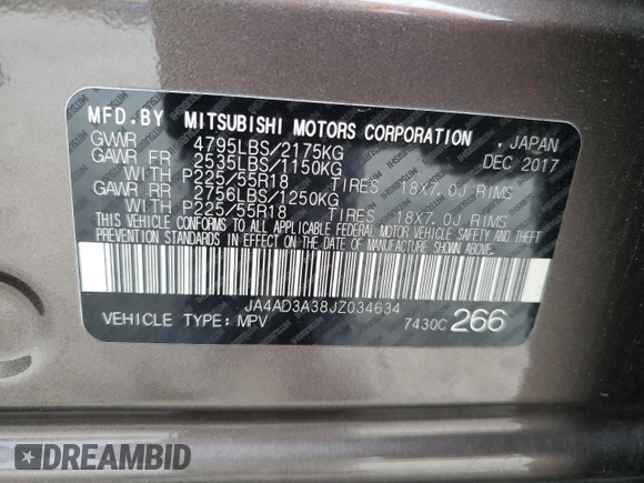 2018 Mitsubishi Outlander SE with VIN JA4AD3A38JZ034634, listed as a Copart auction lot 63086875 with 93,832 mi miles and Salvage title. Bid and sale history available at DreamBid. Image 14.