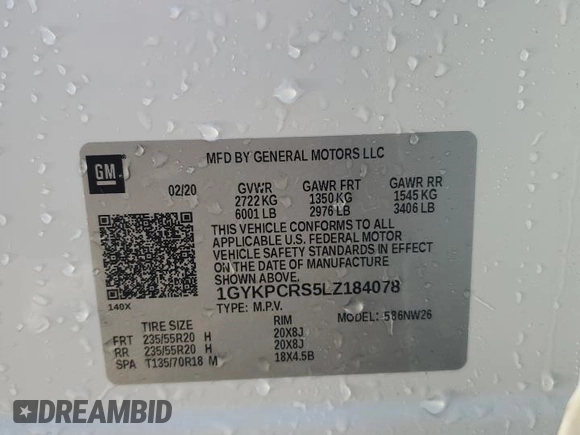 2020 Cadillac XT6 FWD Premium Luxury with VIN 1GYKPCRS5LZ184078, listed as a Copart auction lot 46752465 with 75,599 mi miles and Salvage title. Bid and sale history available at DreamBid. Image 13.