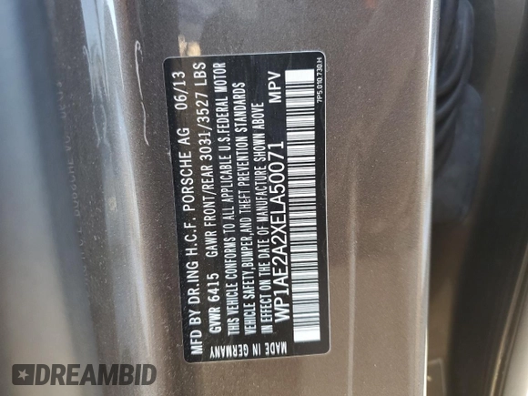2014 Porsche Cayenne S Hybrid with VIN WP1AE2A2XELA50071, listed as a Copart auction lot 83904494 with 76,436 mi miles and Salvage title. Bid and sale history available at DreamBid. Image 14.