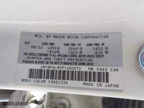 2023 Mazda Mazda3 Hatchback 2.5 S Preferred with VIN JM1BPALM3P1600072, listed as a IAAI auction lot 41515712 with NaN miles. Bid and sale history available at carsss.com. Image 9.