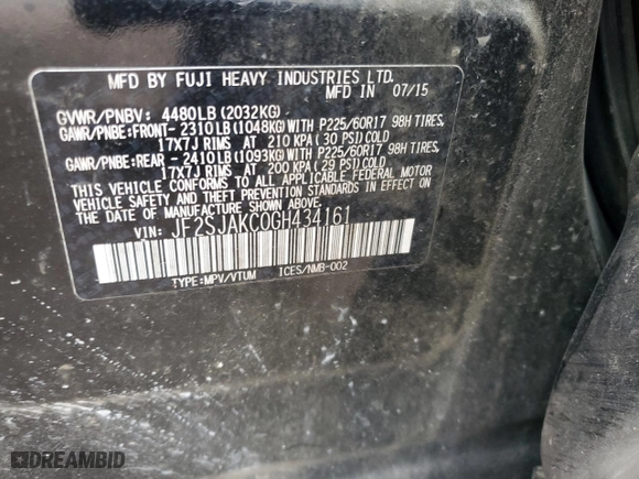 2016 Subaru Forester 2.5i Limited with VIN JF2SJAKC0GH434161, listed as a Copart auction lot 50446015 with 0 mi miles and Salvage Title. Bid and sale history available at carsss.com. Image 14.