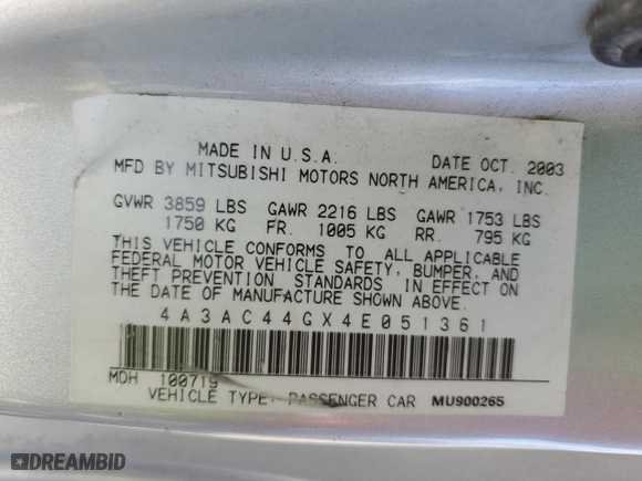 2004 Mitsubishi Eclipse GS with VIN 4A3AC44GX4E051361, listed as a Copart auction lot 77691064 with 56,598 mi miles and Salvage Title. Bid and sale history available at carsss.com. Image 12.